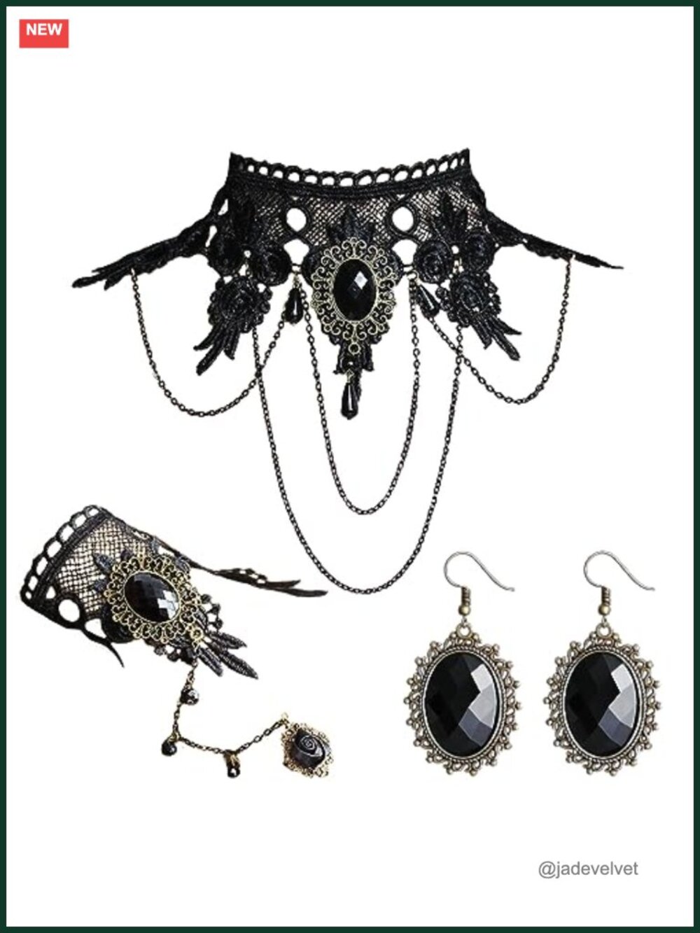Gothic Punk Lace Choker Necklace Earrings Bracelet Set Vintage Halloween